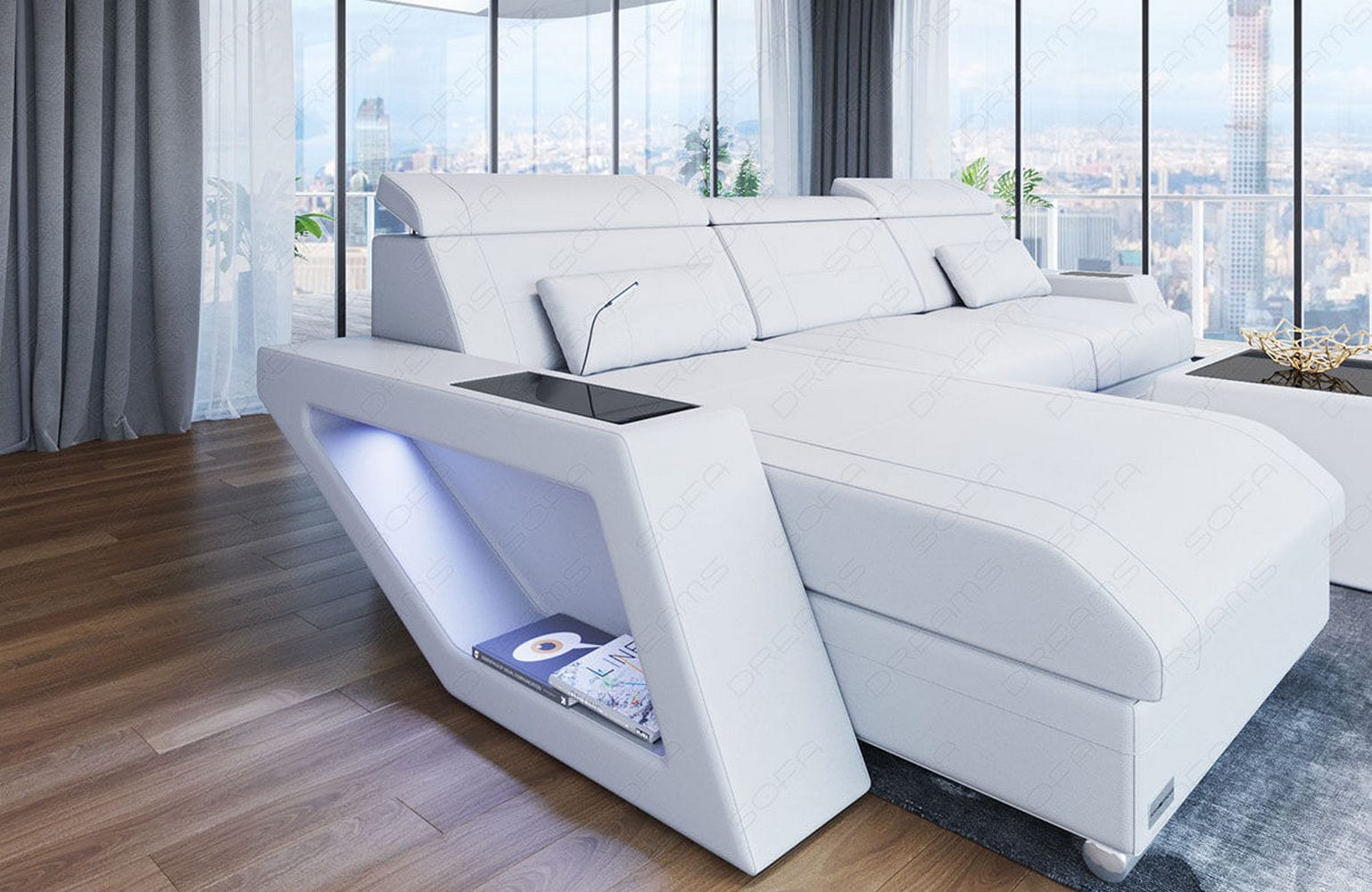 Ecksofa Catania – Eleganz in Leder weiß