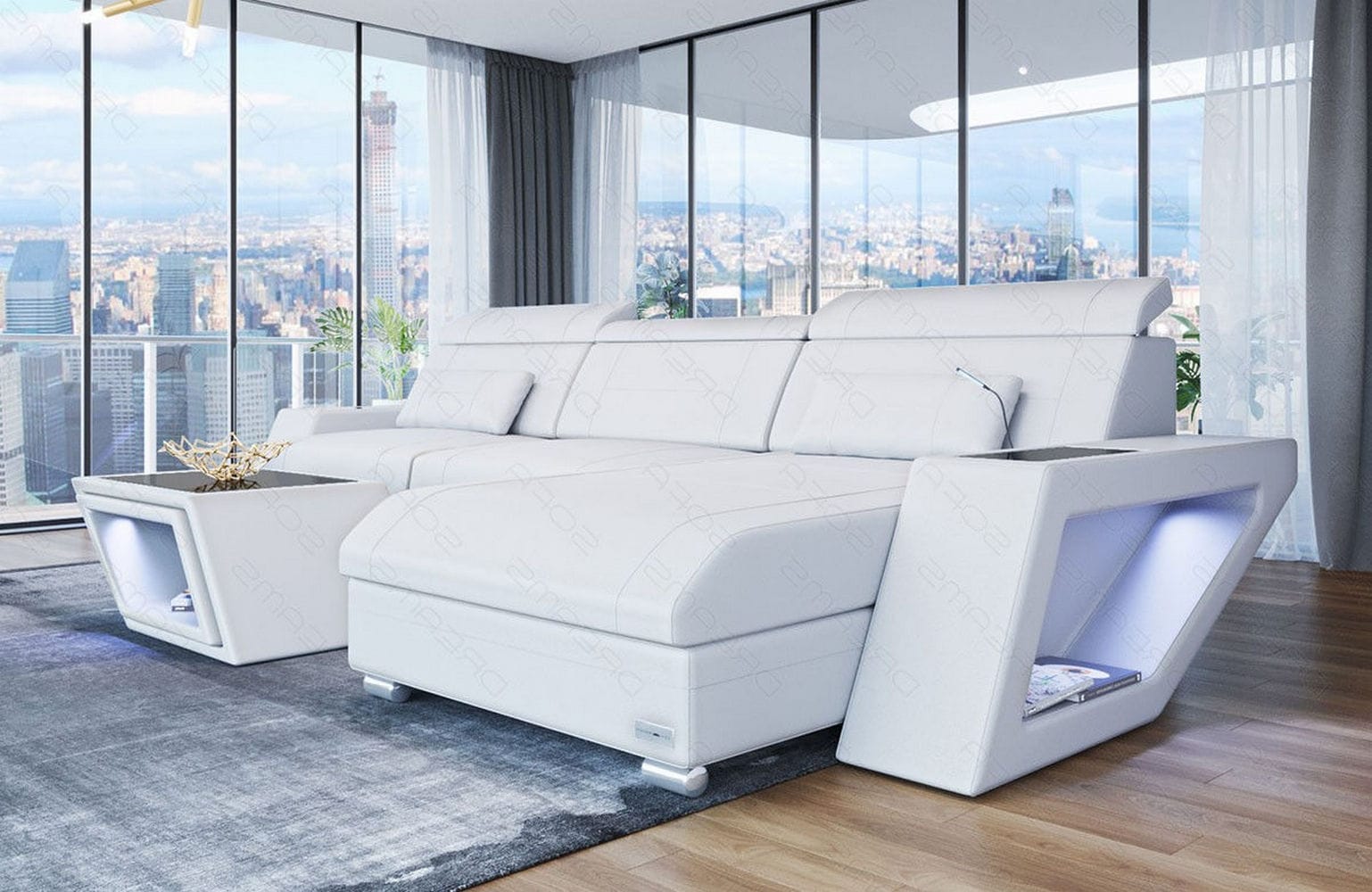 Ecksofa Catania – Eleganz in Leder weiß