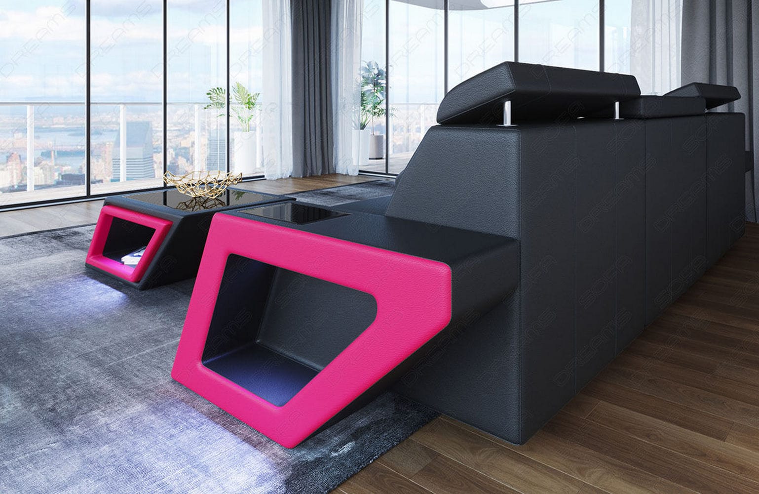 Ecksofa Catania – Eleganz in Leder schwarz-pink