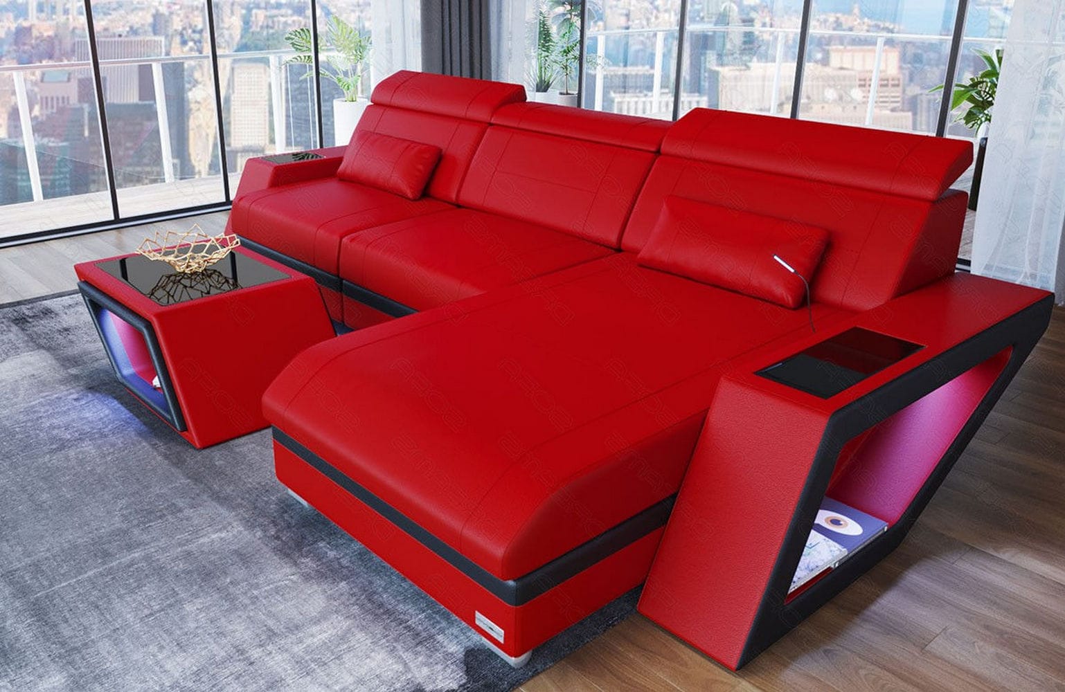 Ecksofa Catania – Eleganz in Leder rot-schwarz