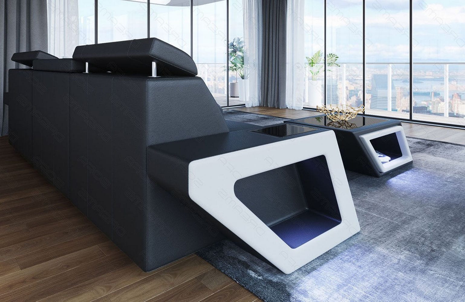 Ecksofa Catania – Eleganz in Leder schwarz-weiß