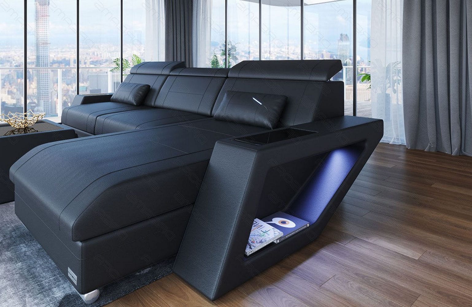 Ecksofa Catania – Eleganz in Leder schwarz