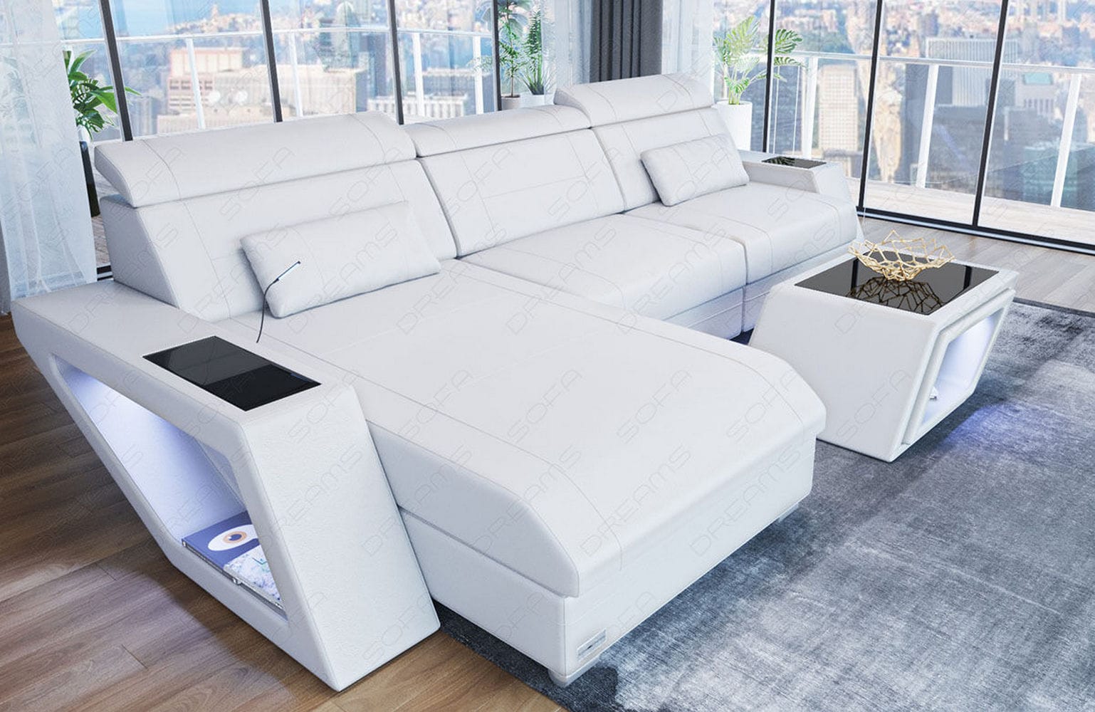 Ecksofa Catania – Eleganz in Leder weiß
