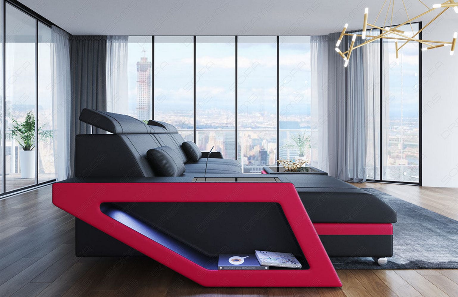 Ecksofa Catania – Eleganz in Leder schwarz-pink