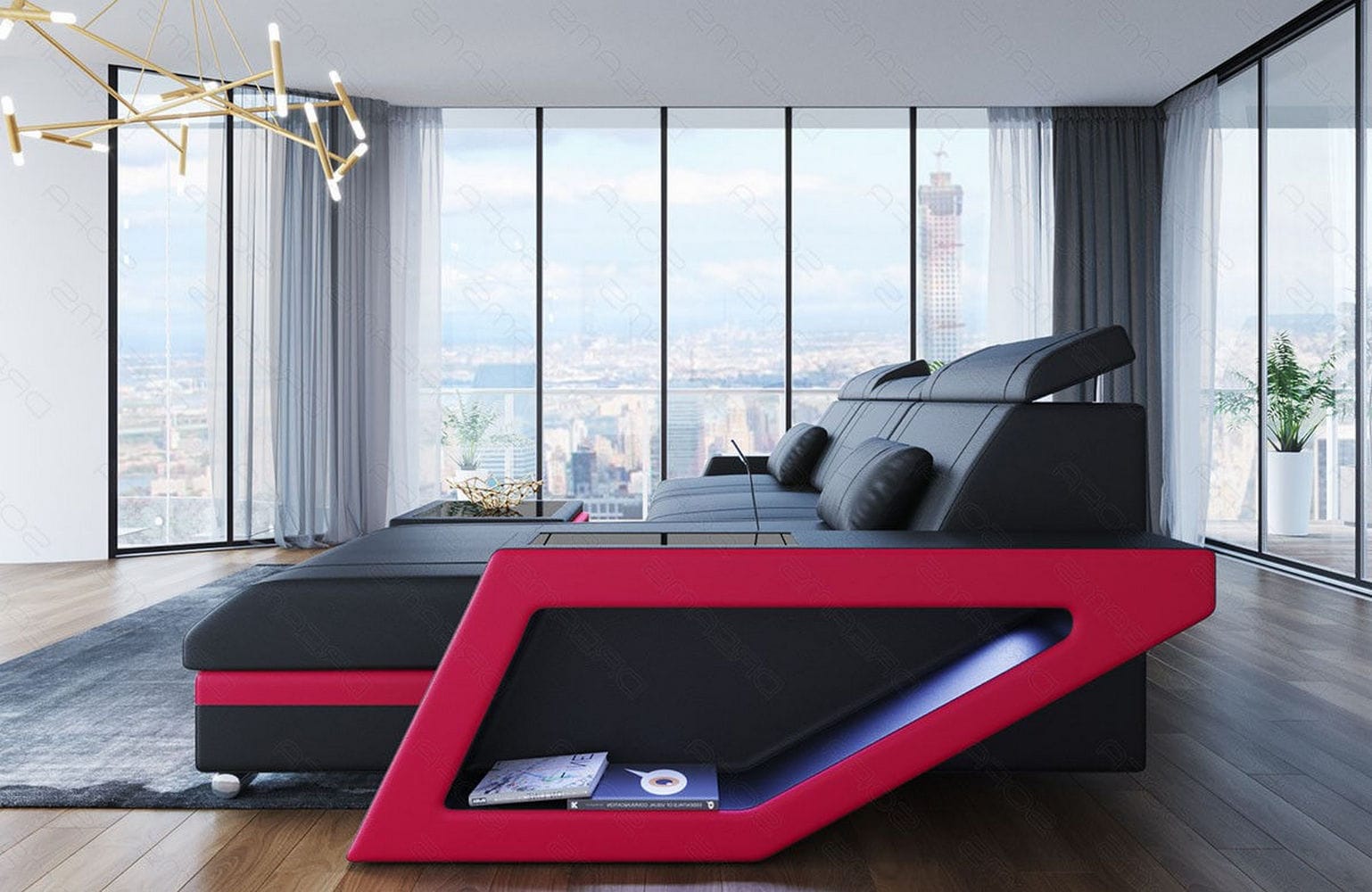 Ecksofa Catania – Eleganz in Leder schwarz-pink