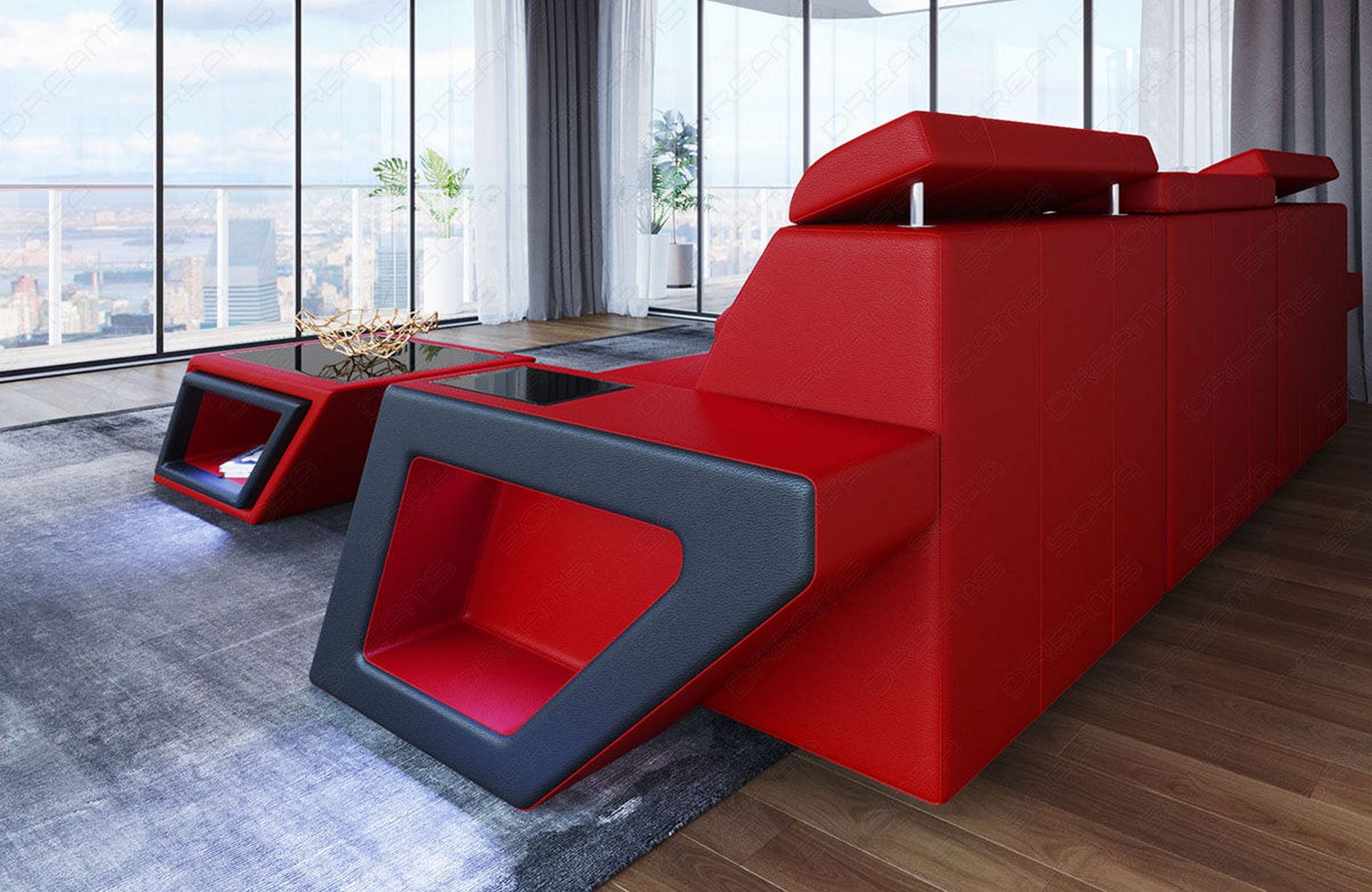Ecksofa Catania – Eleganz in Leder rot-schwarz