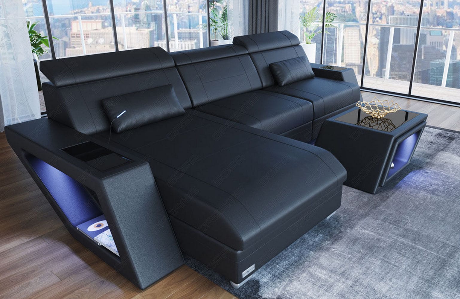 Ecksofa Catania – Eleganz in Leder schwarz