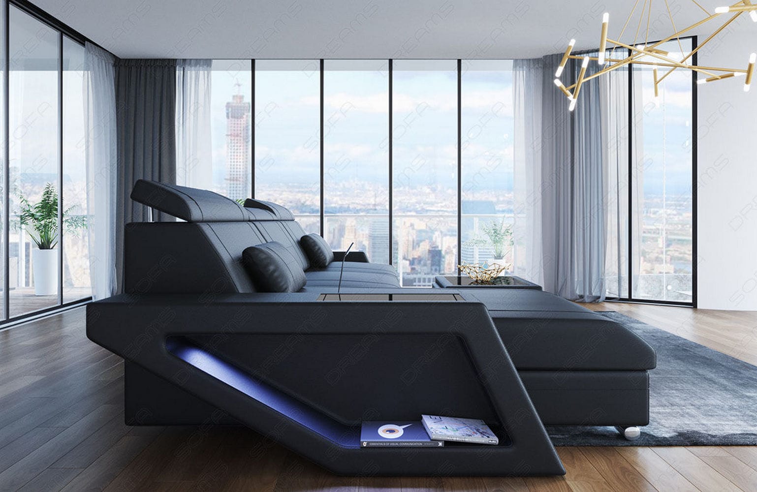 Ecksofa Catania – Eleganz in Leder schwarz