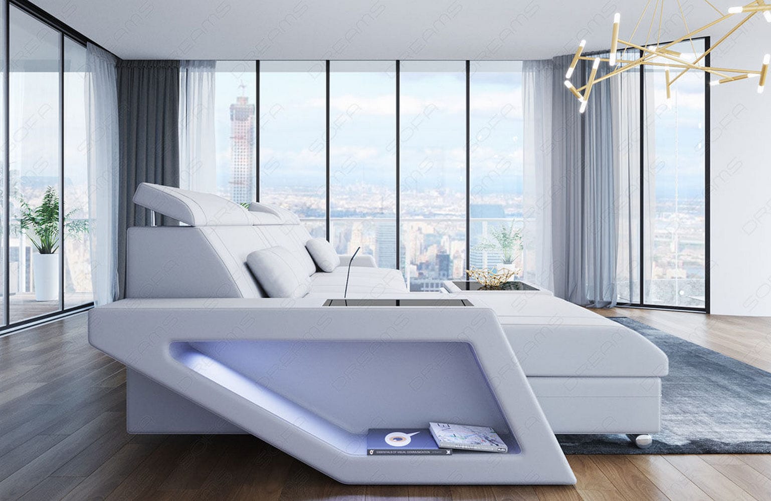 Ecksofa Catania – Eleganz in Leder weiß
