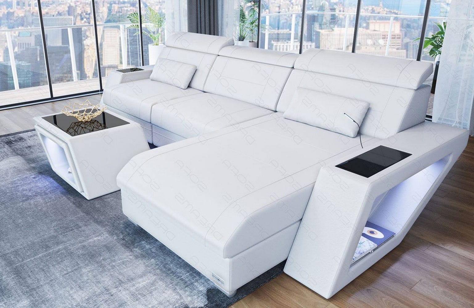 Ecksofa Catania – Eleganz in Leder weiß