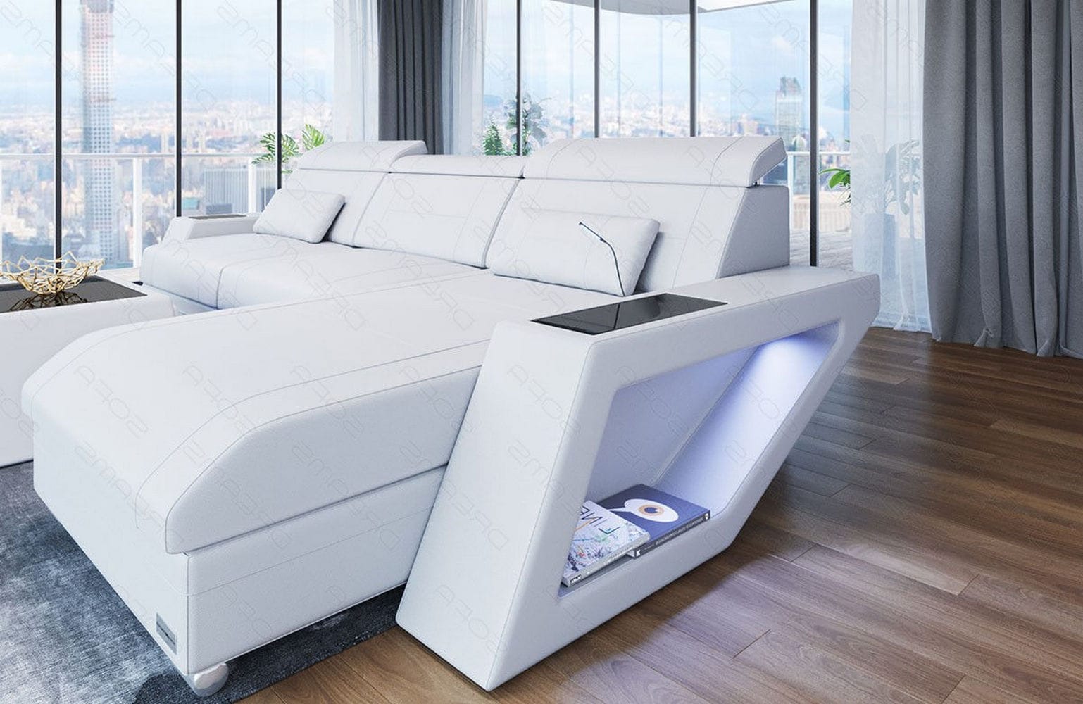 Ecksofa Catania – Eleganz in Leder weiß
