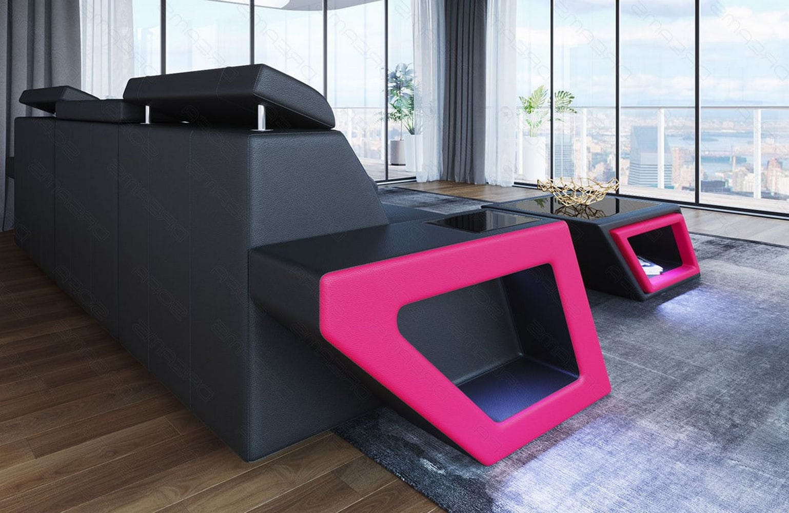 Ecksofa Catania – Eleganz in Leder schwarz-pink