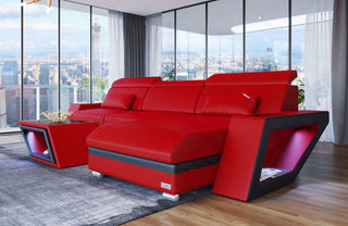 Ecksofa Catania Eleganz L-Form aus Leder rot-schwarz