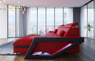 Ecksofa Catania Eleganz L-Form aus Leder rot-schwarz