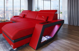 Ecksofa Catania Eleganz L-Form aus Leder rot-schwarz