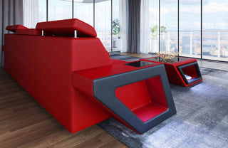 Ecksofa Catania Eleganz L-Form aus Leder rot-schwarz