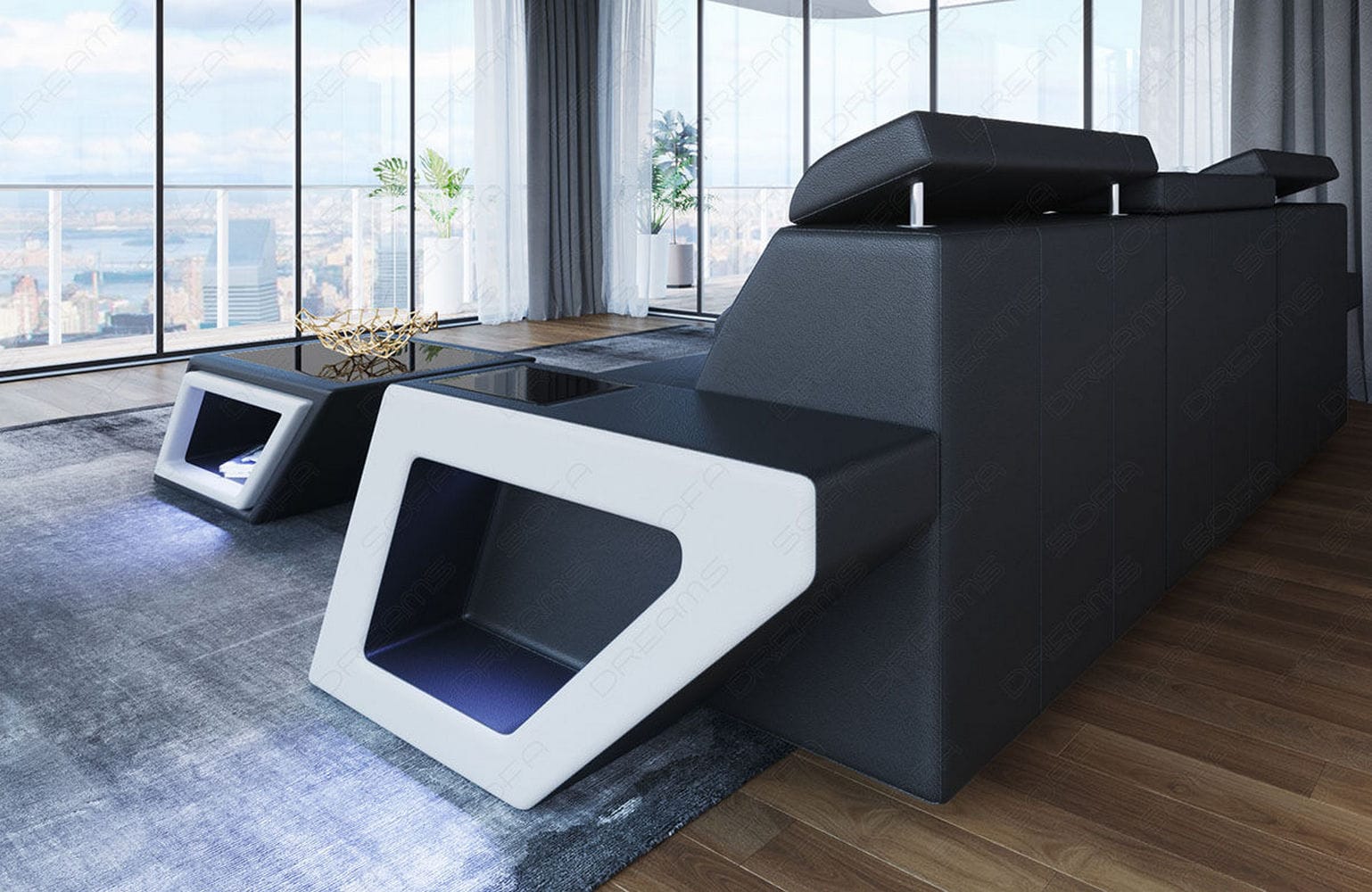 Ecksofa Catania – Eleganz in Leder schwarz-weiß