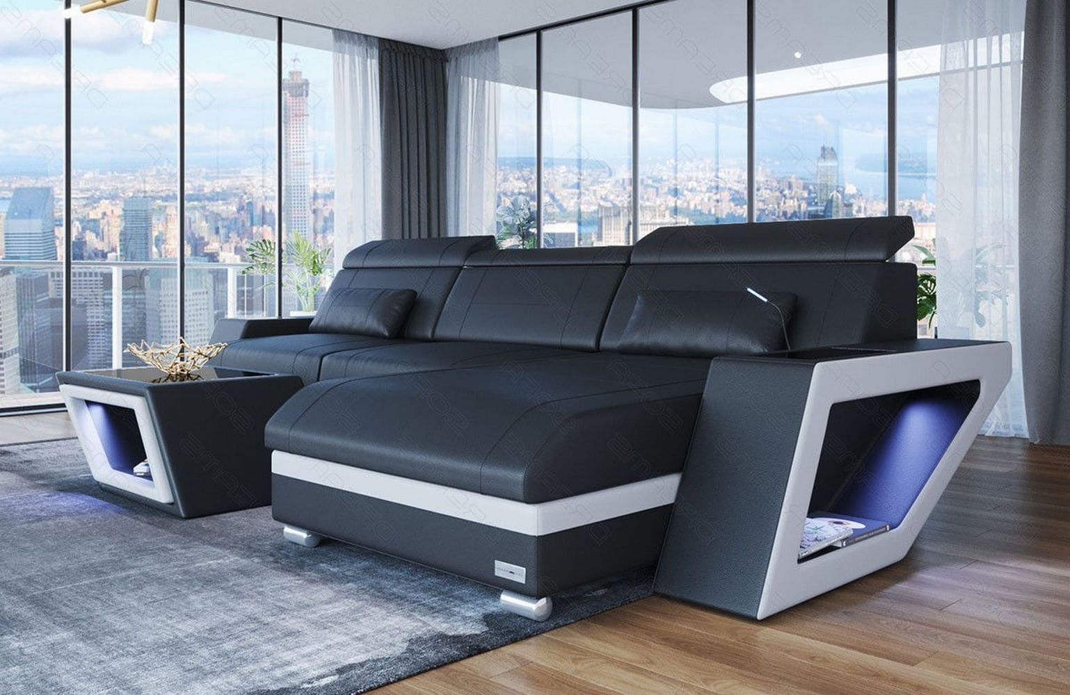 Ecksofa Catania – Eleganz in Leder schwarz-weiß