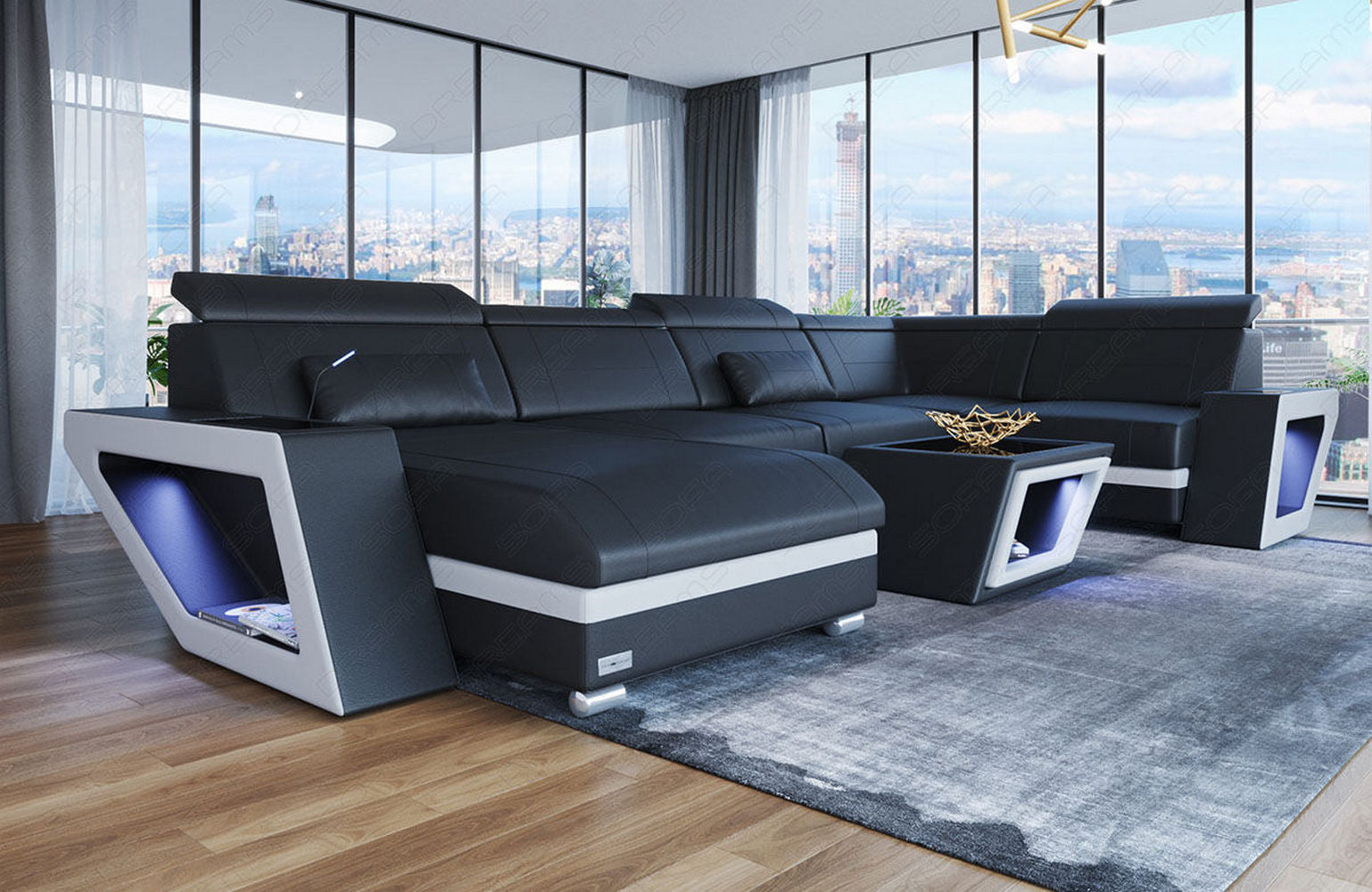 Mini Leder Wohnlandschaft Catania – Komfort & Eleganz Schwarz-Weiß