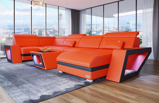 Mini Sofa Catania Eleganz U-Form aus Leder Orange-Schwarz