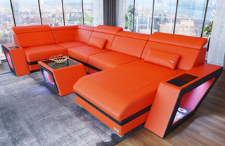 Mini Sofa Catania Eleganz U-Form aus Leder Orange-Schwarz