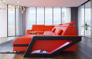 Mini Sofa Catania Eleganz U-Form aus Leder Orange-Schwarz