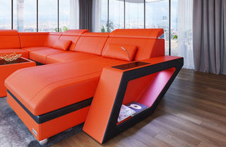 Mini Sofa Catania Eleganz U-Form aus Leder Orange-Schwarz