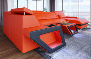 Mini Sofa Catania Eleganz U-Form aus Leder Orange-Schwarz