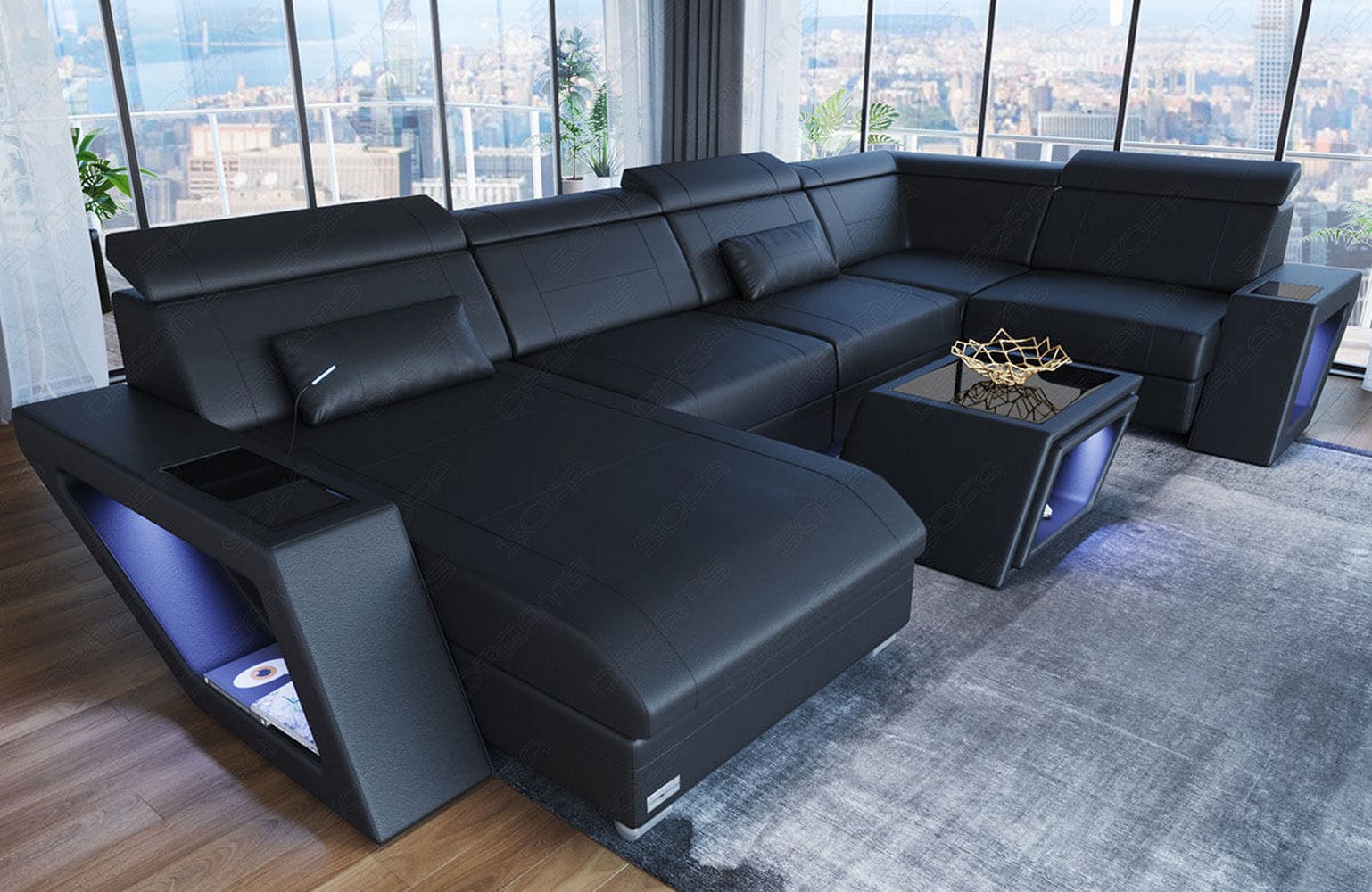 Leder Wohnlandschaft Catania – Modern & Bequem schwarz