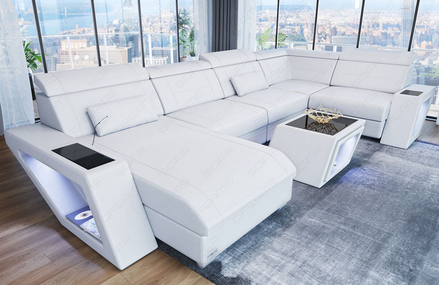 Leder Wohnlandschaft Catania – Modern & Bequem weiß