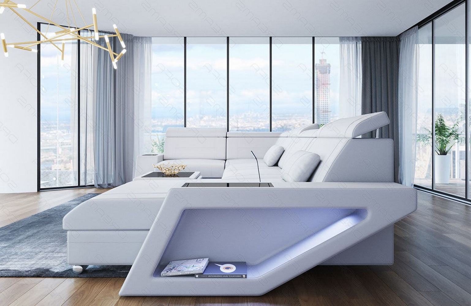 Leder Wohnlandschaft Catania – Modern & Bequem weiß