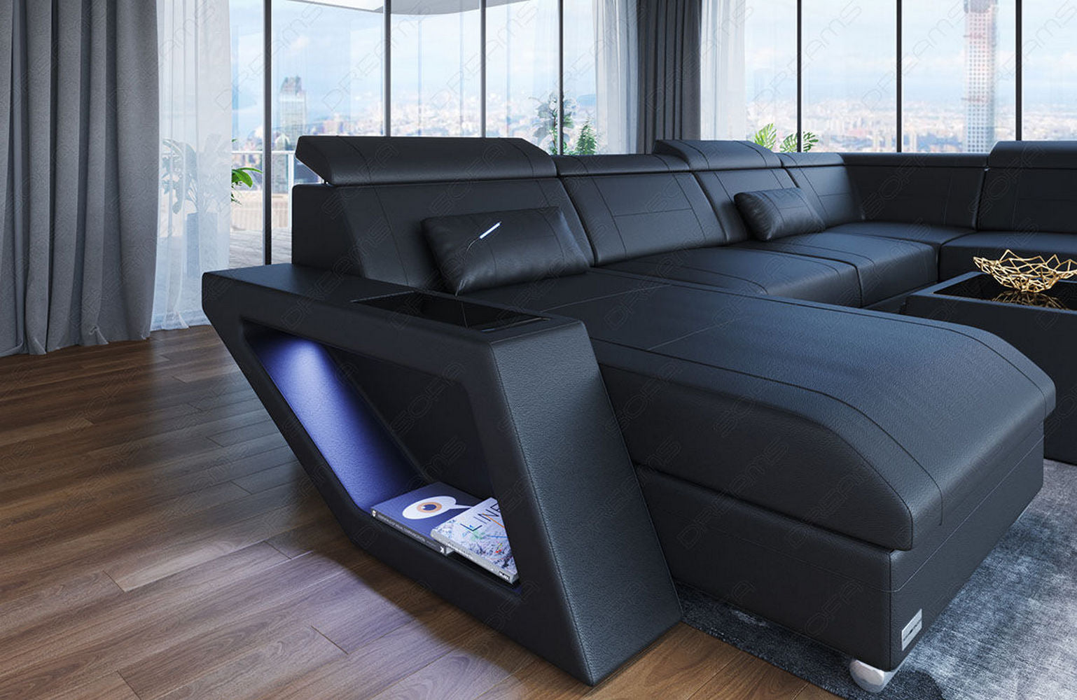 Leder Wohnlandschaft Catania – Modern & Bequem schwarz