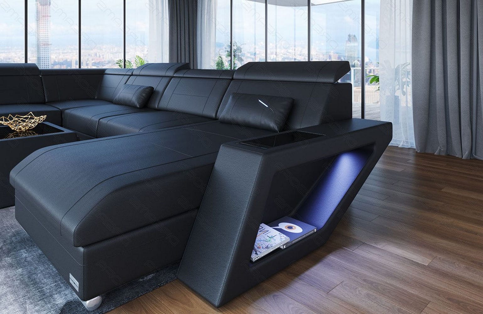 Leder Wohnlandschaft Catania – Modern & Bequem schwarz