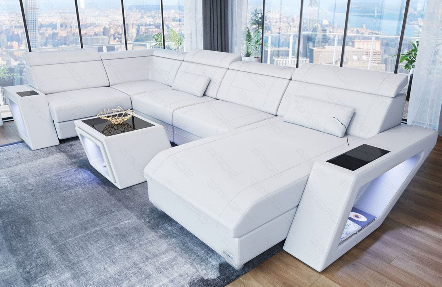 Leder Wohnlandschaft Catania – Modern & Bequem weiß