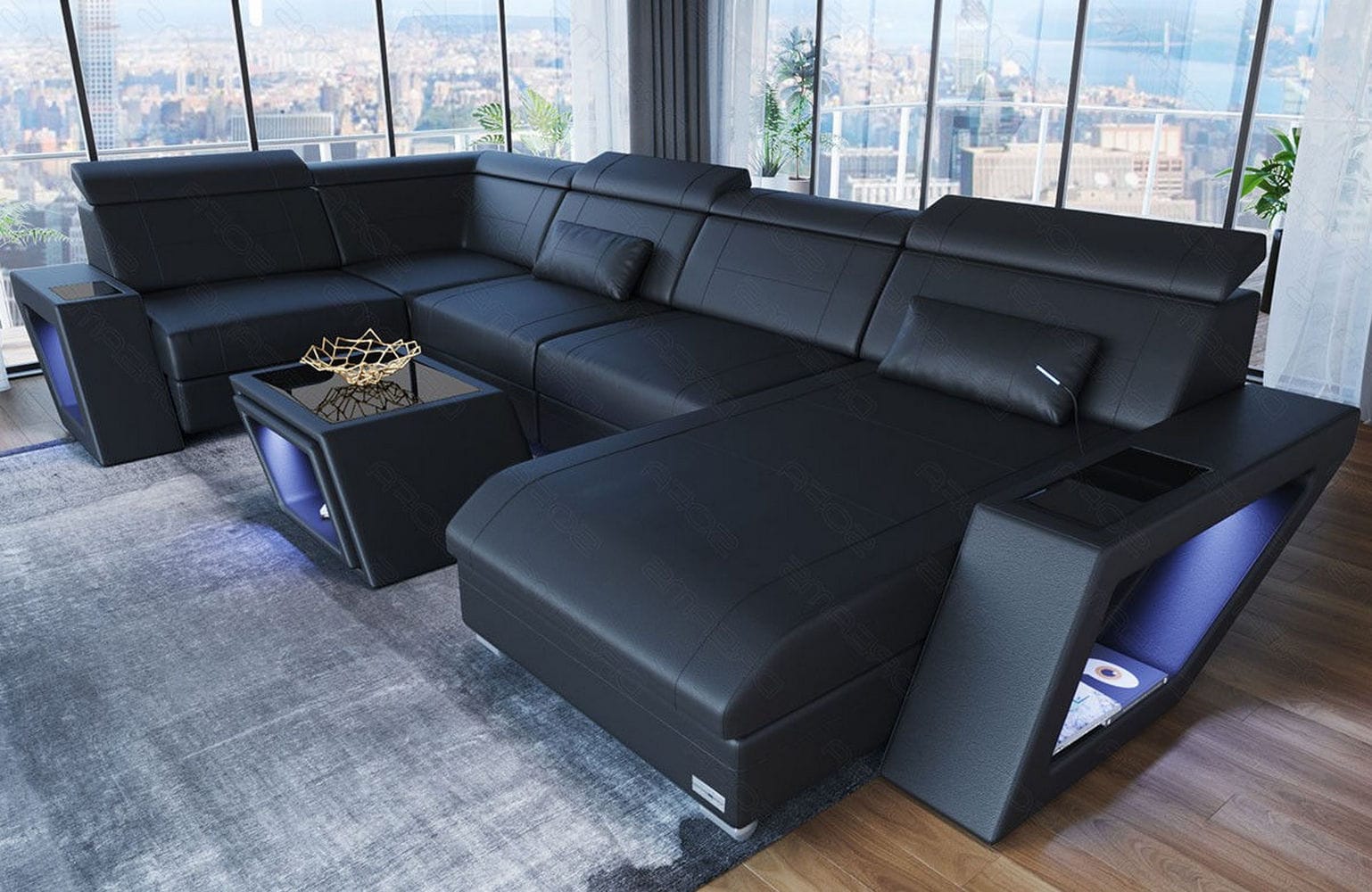 Leder Wohnlandschaft Catania – Modern & Bequem schwarz