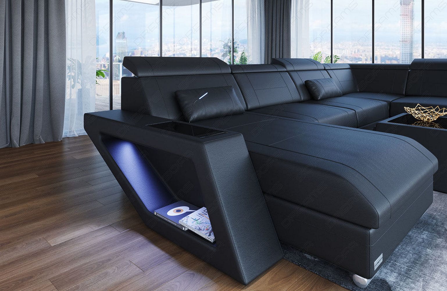 Leder Wohnlandschaft Catania – Modern & Bequem schwarz
