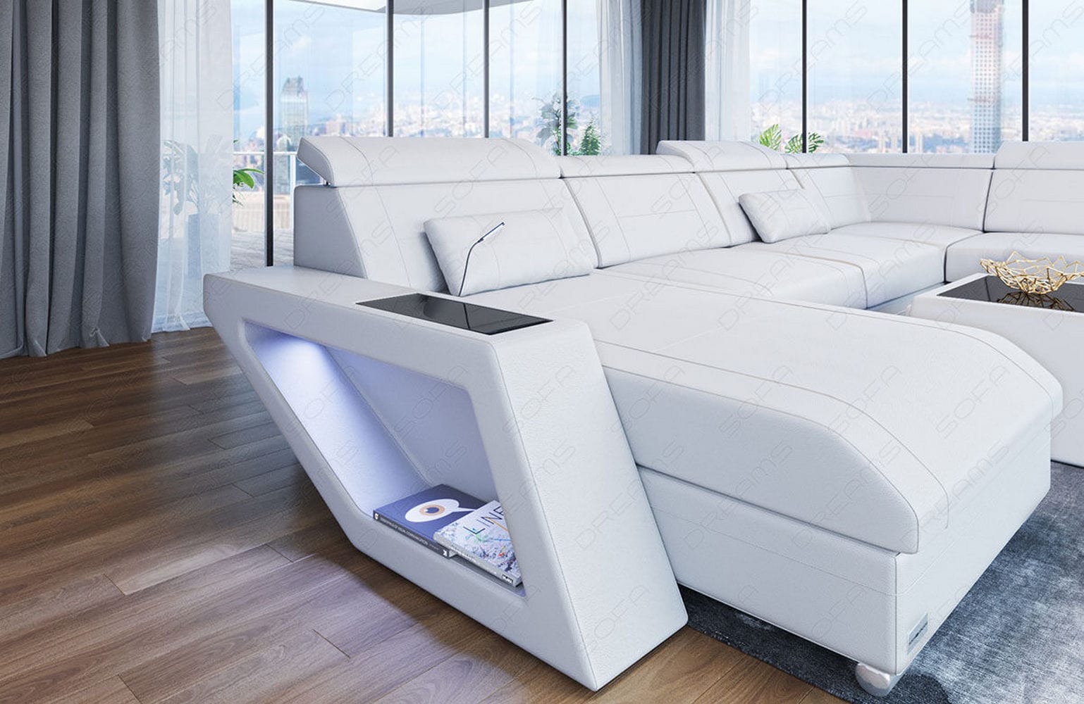 Leder Wohnlandschaft Catania – Modern & Bequem weiß