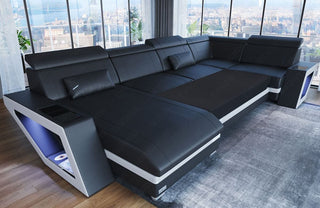 Leder Couch Catania U-Form dunkelbraun-weiß