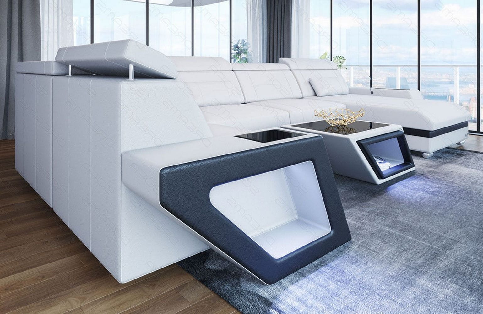 Leder Wohnlandschaft Catania – Modern & Bequem weiß-schwarz