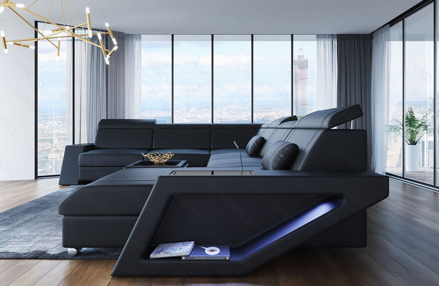 XXL Wohnlandschaft Catania – Leder & Komfort schwarz