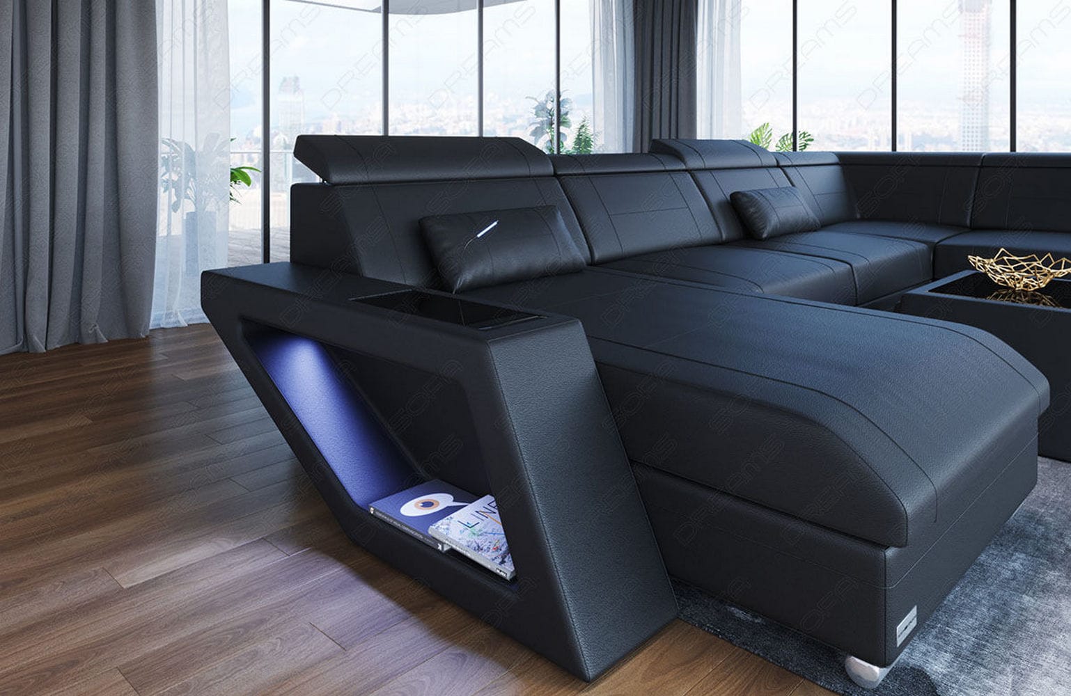 XXL Wohnlandschaft Catania – Leder & Komfort schwarz
