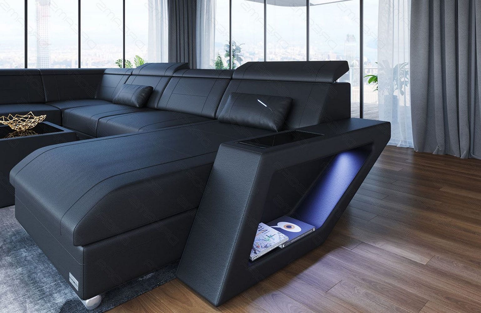 XXL Wohnlandschaft Catania – Leder & Komfort schwarz