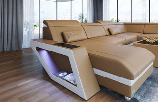XXL Wohnlandschaft Catania U-Form in Leder sandbeige-weiß