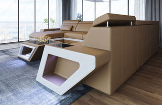 XXL Wohnlandschaft Catania U-Form in Leder sandbeige-weiß