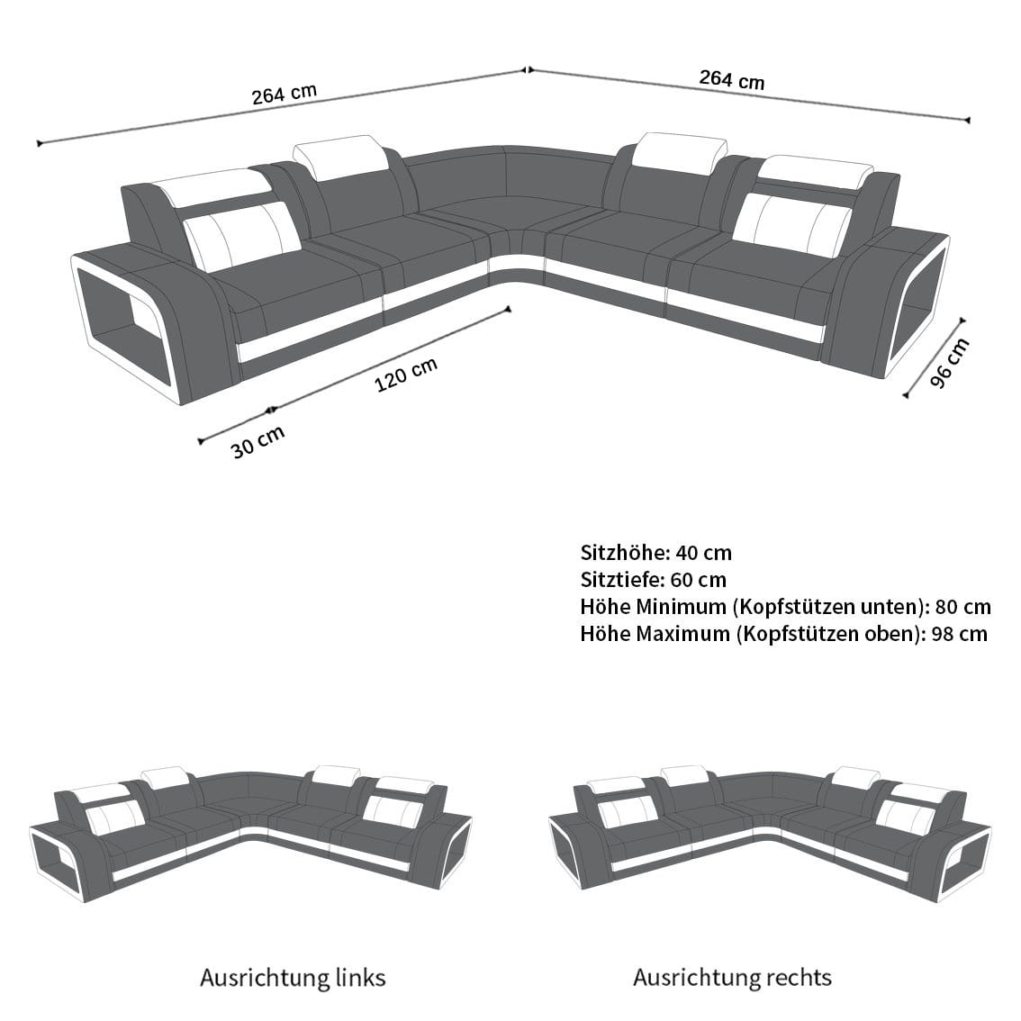 Mini Ecksofa Foggia Leder Weiß