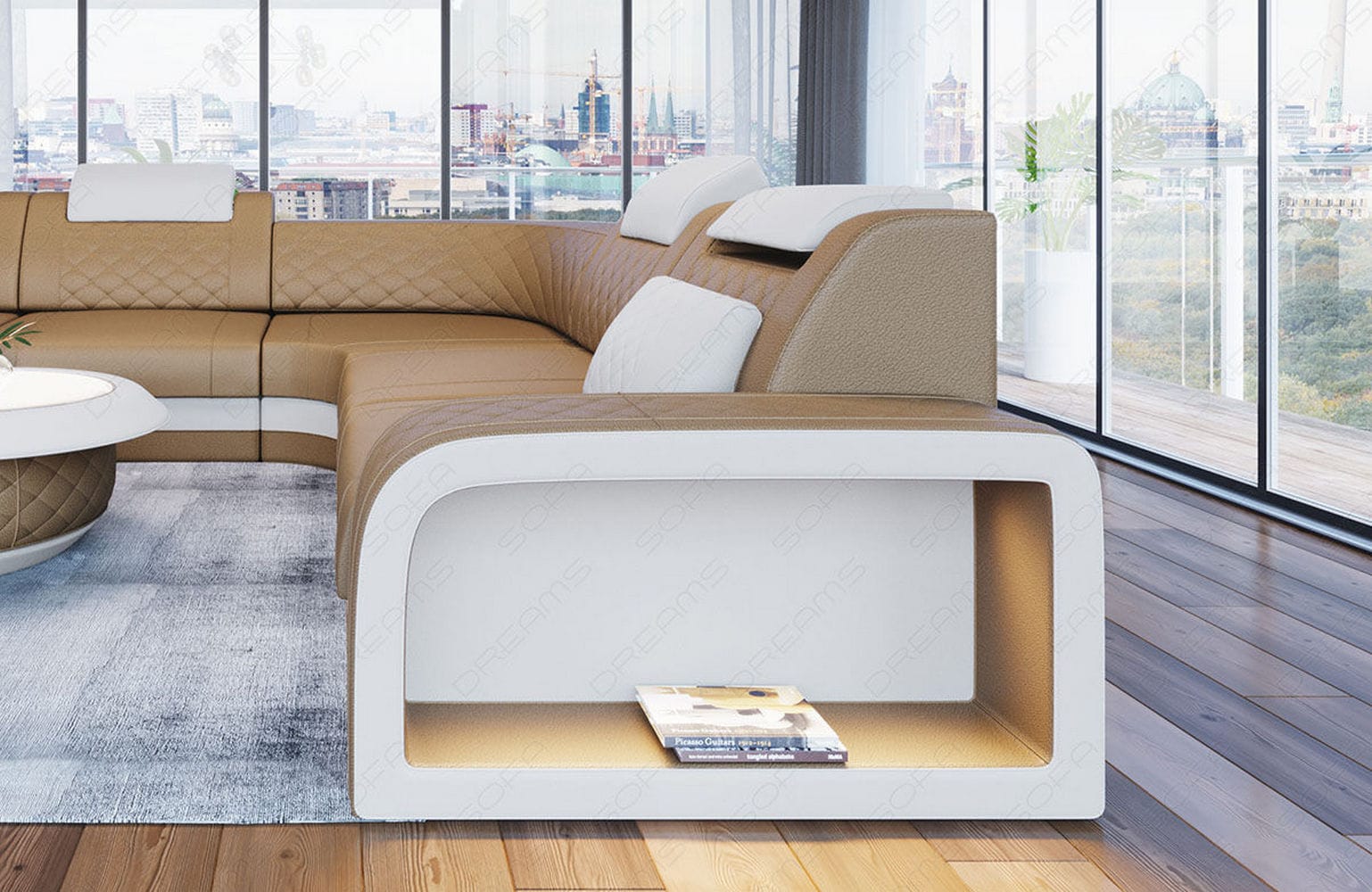 Mini Ecksofa Foggia Leder Sandbeige-Weiß