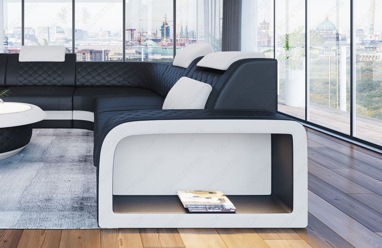 Mini Ecksofa Foggia Leder Schwarz-Weiß
