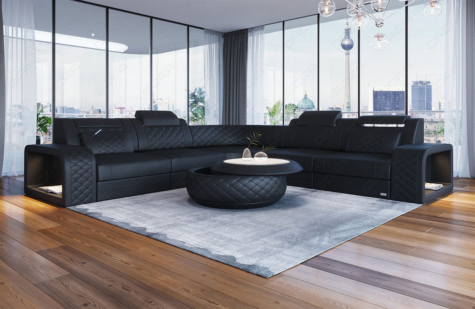 Mini Ecksofa Foggia Leder Schwarz