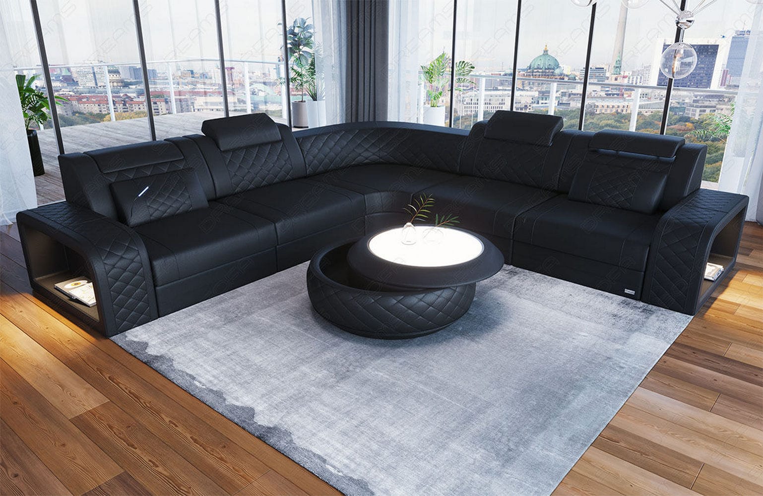 Mini Ecksofa Foggia Leder Schwarz