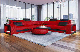 Mini Couch Foggia L-Form in Leder Rot-Schwarz